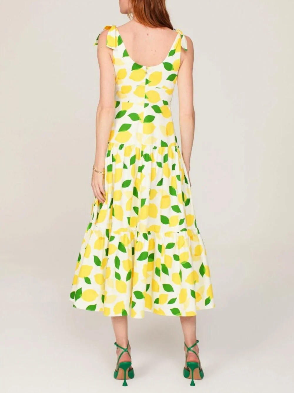 New Kate Spade Stretch Cotton Lemon Toss Tiered Midi Dress 0 $398